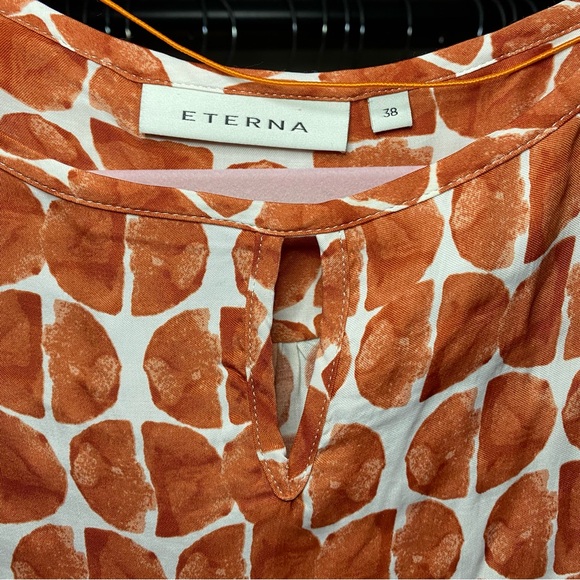 🐚 ETERNA TERRA-COTA WHITE GEOMETRIC PRINT CAPRI SLEEVE BLOUSE! - Picture 9 of 13